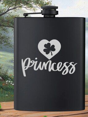 Personalized Engraved Irish Clover Princess Black Flask | Irish | Irish Gifts